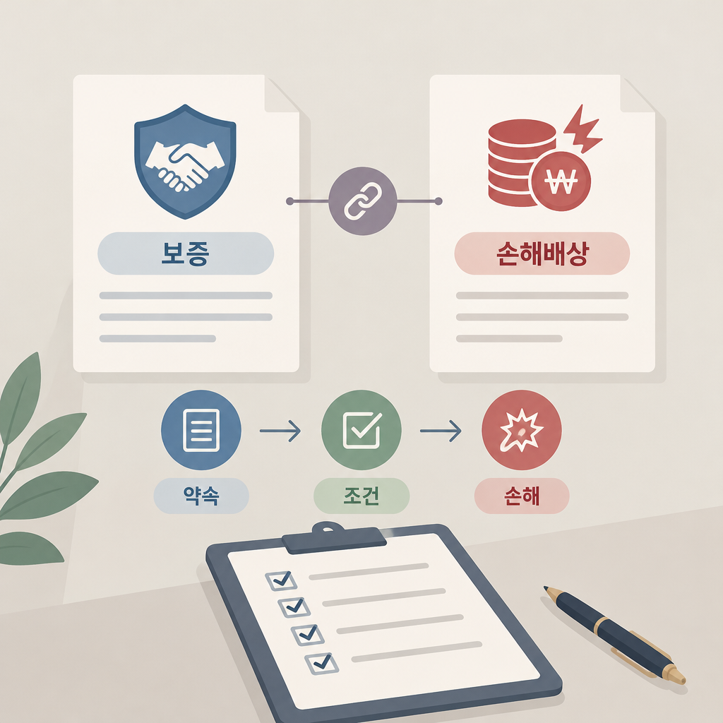 AI 생성 설명 이미지: 수원음주운전전문변호사 법무법인 프런티어 수원지사 | 계약서의 보증 조항과 손해배상 조항을 구분하는 체크리스트